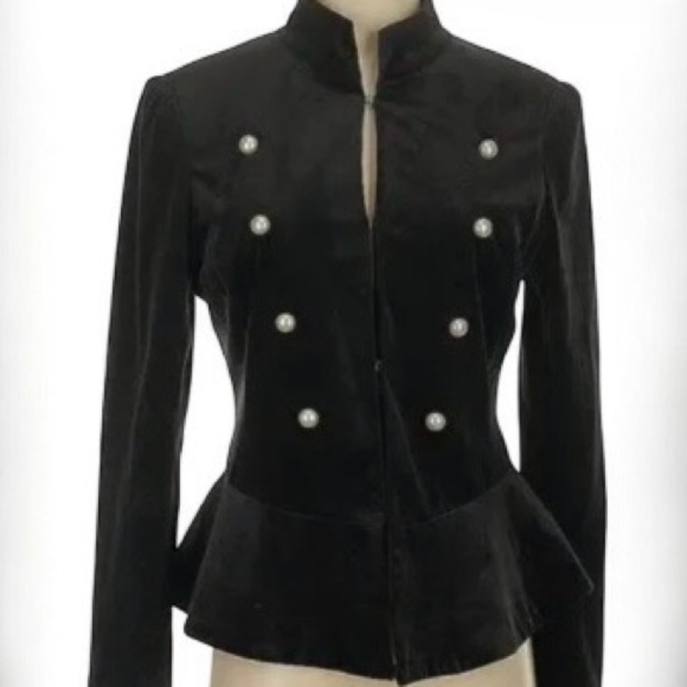 Amaryllis Black Velvet Military Style Peplum Jacket with Pearl Buttons - Picture 1 of 5